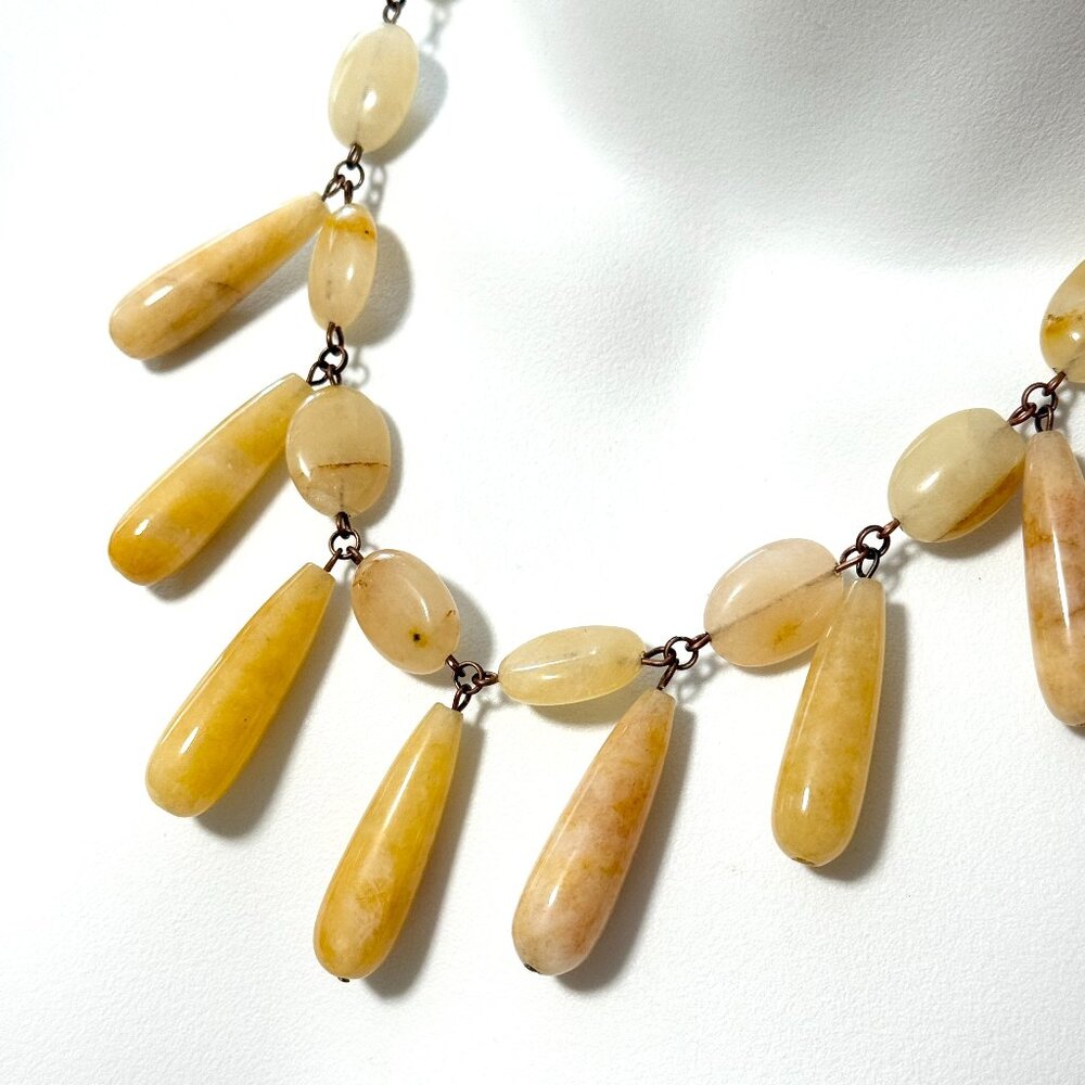Natural Aventurine & Quartz Chandelier Necklace,Genuine Yellow Gemstone & Copper